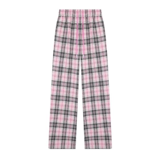 B.Sure Pink Plaid Casual Pants - Picture 1 of 4